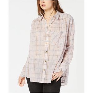Free People Break My Stride Metallic Plaid Shirt